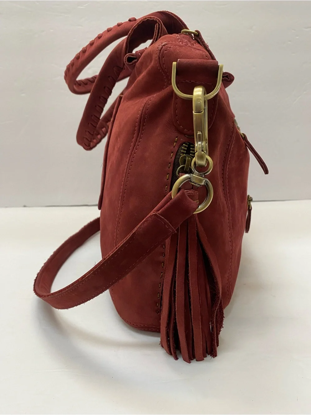 Carla Mancini Burgundy Suede Handbag